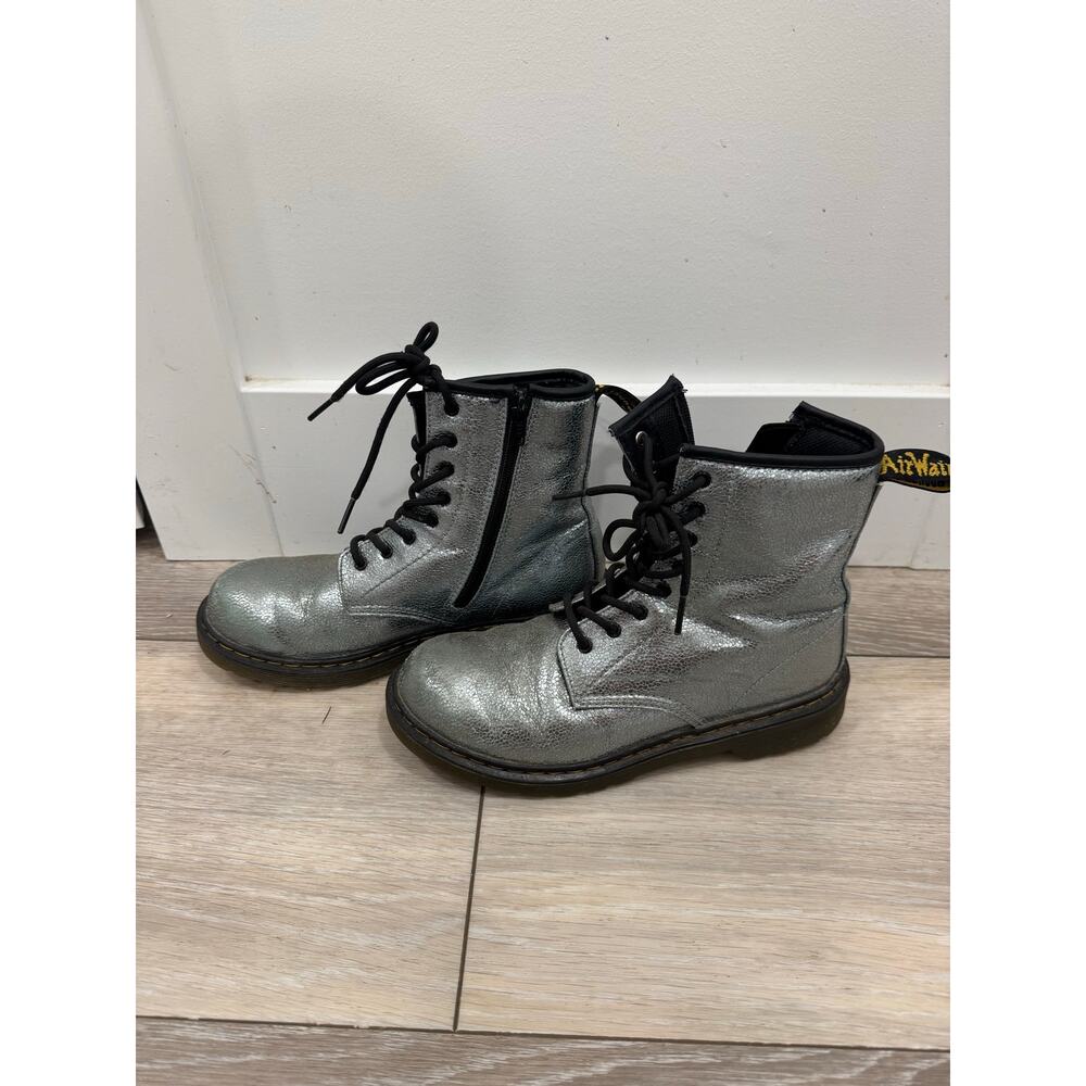 Dr. Martens Silver Crinkle Metallic Lace-Up Boots Womens 7
